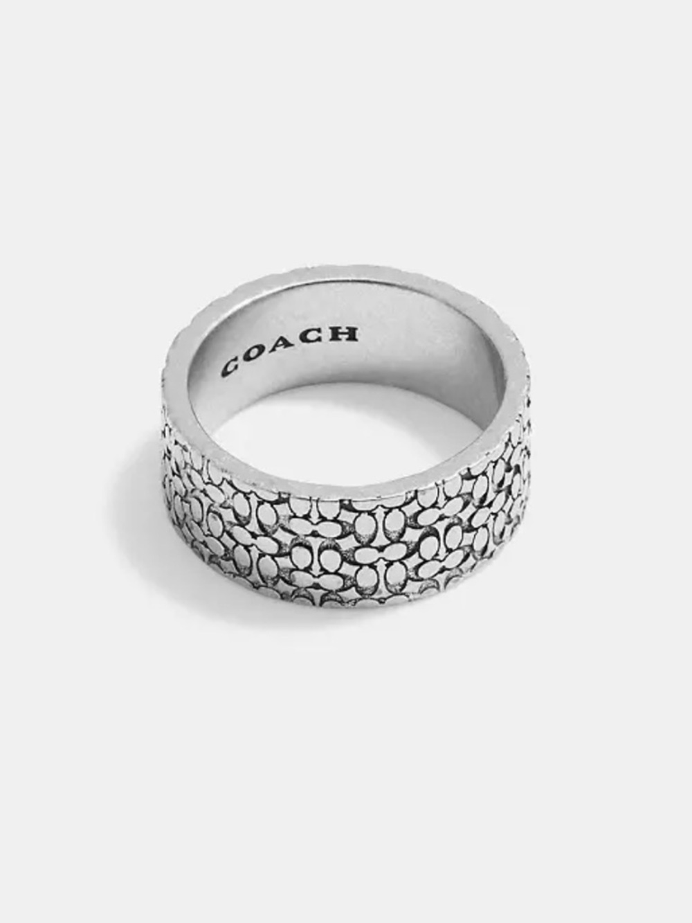 COACH Sterling Silver men’s ring with signature logo inside